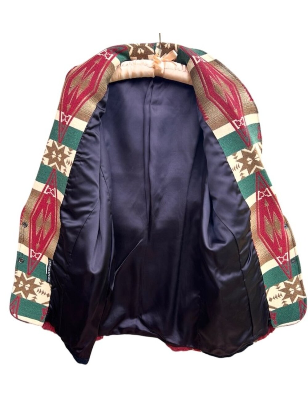 Handmade Y2K Women's XL Southwestern Wool Jacket 2 Snap Closures Copper Concho - Picture 4 of 11